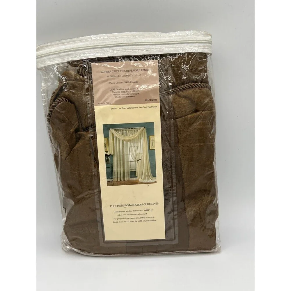 Aurora Crushed Stripe Voile Curtain Panel Brown 54x84 Linen N Things NIP